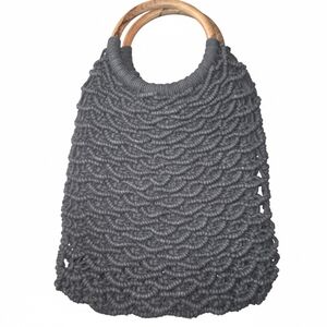 Sigrid Olsen Black Purse Tote Bag with Wooden Handles